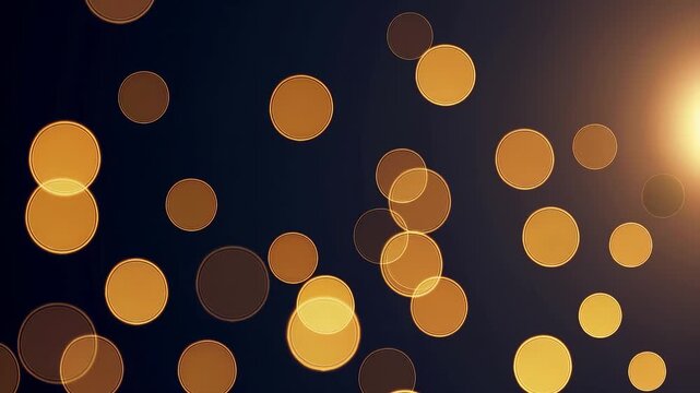 Golden orbs float through the dark atmosphere, creating a whimsical and enchanting scene. Each glowing circle reflects the surrounding light, adding depth and warmth to the space.