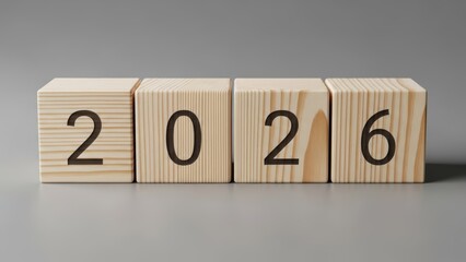 Wooden blocks proudly display the numerical representation of the year 2026