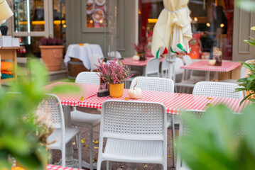 interior of a cafe restaurant on a summer terrace in autumn