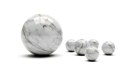 Collection of smooth white marble spheres in varying sizes with subtle veining
