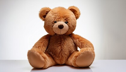 Obraz premium Isolated Golden Brown Teddy Bear With Tan Paws Sitting Up On A Soft Surface Cute Stuffed Toy