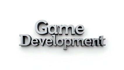 Modern 3D chrome text Game Development shines on clean white background, symbolizing innovation.