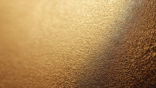 A close-up of a shimmering, textured golden surface, revealing intricate granular details and a beautiful metallic sheen with a gradient.