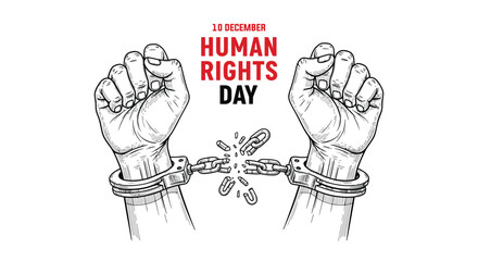 Stand for freedom on Human Rights Day with broken chains illustration for justice