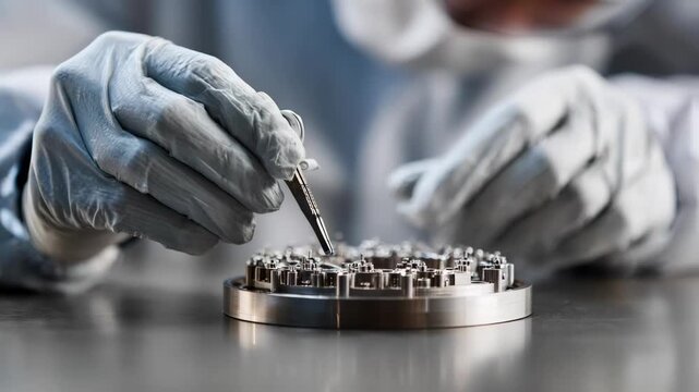 Operator carefully plating a metal component using electroplating techniques highlighting the transformation of surface appearance.