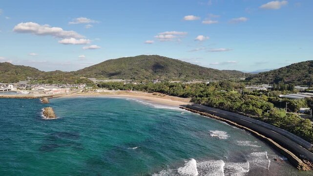 Sakurai, Itoshima and Nishinoura, Nishi Ward, Fukuoka, Japan &ndash; 4K Aerial Drone Footage of Futamigaura Couple Stones, Torii Gate, Rocky Coastline, Blue Ocean, Mountain Forests, Coastal Town, Roads