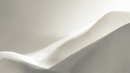 Abstract minimalist landscape: pristine white dunes or fabric folds, sculpted by soft light and gentle shadows. Elegant curves evoke purity and serenity.