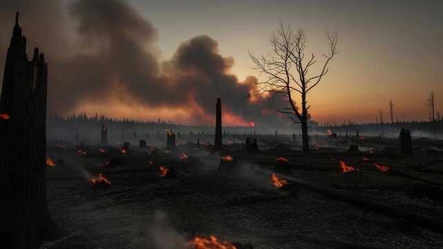 Barren Land with Tree Stumps, Environmental Disaster Aftermath