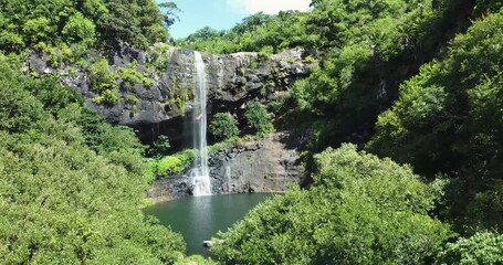 Drone view of the 7 Tamarin waterfalls on Mauritius Island