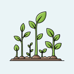 An illustration of several green plant seedlings at different stages of growth sprouting from the soil.