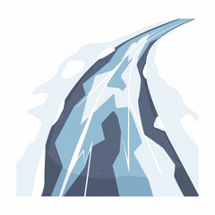 A stylized vector illustration of a powerful waterfall cascading down a rocky cliff face.