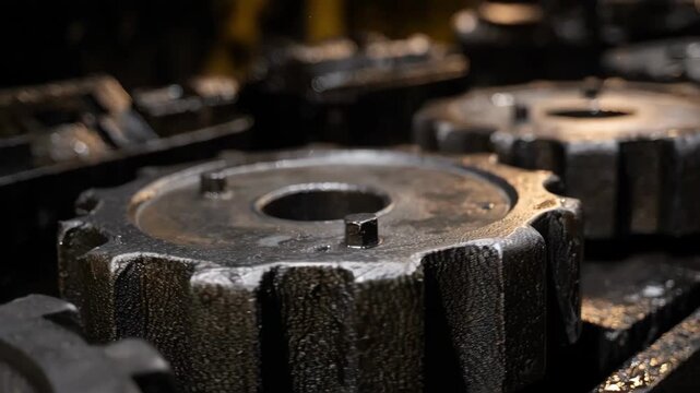 Medium shot of steel components during the carburizing process illustrating varied surface textures from low to high hardness treatments.