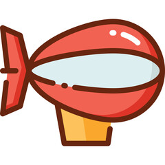 Red Airship Blimp Transport Gondola Flying Transportation Vintage Style Illustration