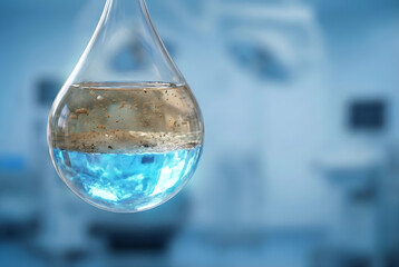 Contaminated Water Analysis: Macro Shot of Oil and Water Mixture with Bubbles Inside a Drop