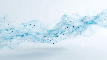 A dynamic abstract blue network of interconnected dots and lines, representing data, technology, and futuristic digital connections in a serene, light environment.