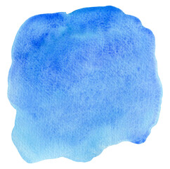 Watercolor painting textured turquoise blue stain. Abstract ultramarine watercolour brush stroke paint blob for water splash or cloud concept, nature sky background