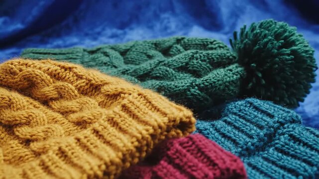 Handmade knitted clothing accessories warm winter wear cozy craft texture detail