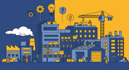 Fototapeta premium Factory production line vector Logistics industry process innovation and economy concept