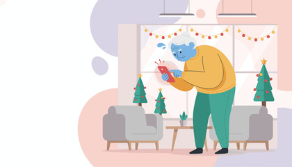 Senior man stressed using smartphone during Christmas holidays