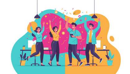 Diverse professional team celebrating success achievement and victory in the office setting