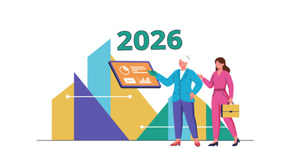 Women analyze 2026 financial data and growth strategy Business projection concept