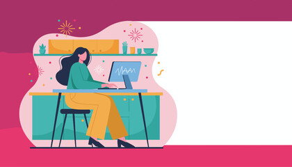 Professional woman working remotely on laptop Success and productivity in a vibrant office space