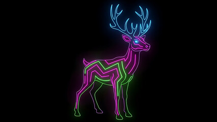 Majestic deer silhouette illuminated by vibrant neon lights against a dark background
