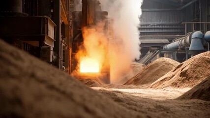 Thermal sand reclamation process in action with heated equipment rejuvenating sand by removing impurities from spent casting mold material.