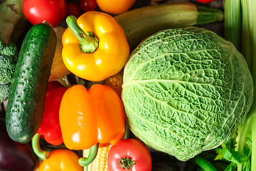 Texture of different fresh vegetables, closeup