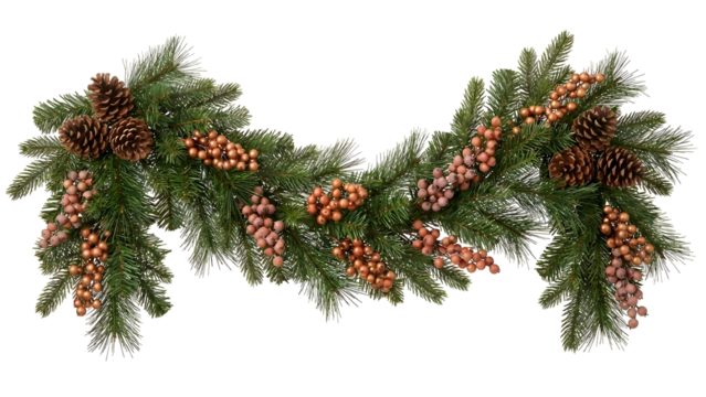 Festive Christmas garland with pinecones and berries for decoration.