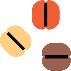 Three abstract eye shapes in orange yellow and brown with black pupils on a clean white background representing vision and perception health and wellness concepts