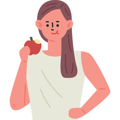 Woman With Brown Hair In A White Tank Top Eating A Red Apple With A Bite Taken Out Of It Isolated On A Transparent Background
