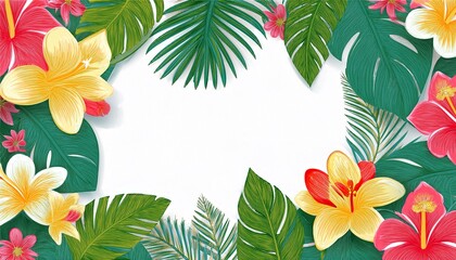 tropical floral frame on white