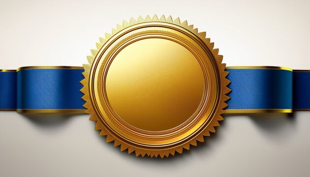 golden seal with blue border on white background offering copy space for customization and branding