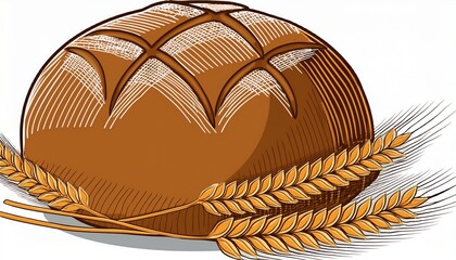 round loaf of bread with wheat