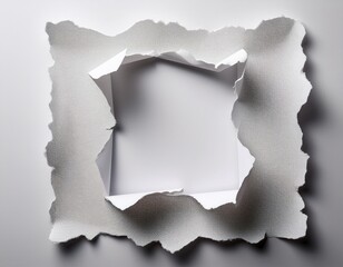 piece of torn white paper creating a square frame on a white background ideal for showcasing designs or images