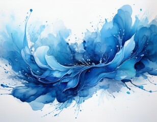 vivid blue watercolor splash spreading dynamically adding artistic depth and colorful energy against white background