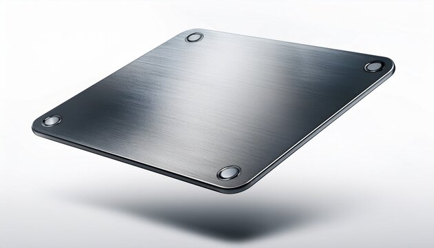 tilted square metal plate hovering on a white background perfect for industrial or construction related designs