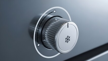 Closeup of a metallic dial with a snowflake symbol.