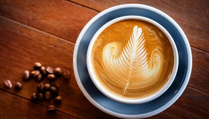 latte art on a wooden table