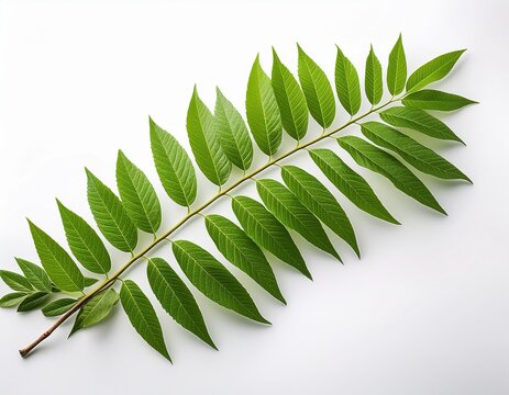 fresh green foliage of staghorn sumac branch isolated on pure white background