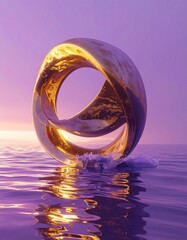 Golden Hour Serenity Abstract Sculpture Water Sports Monochrome, Photographed Wide Angle Lens Against Dreamy Purple Background,
