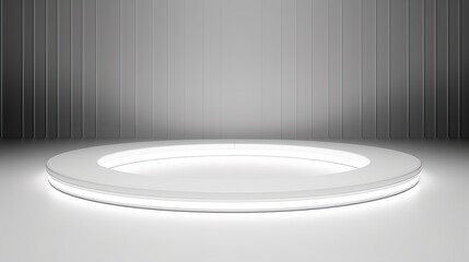 A bright, illuminated circular stage or platform with a futuristic, glowing rim