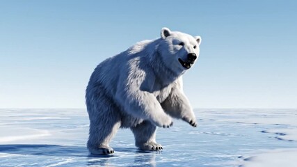 Majestic Polar Bear Standing on Ice Under Bright Sky In The Arctic Against Background Of White And Blue - Powered by Adobe