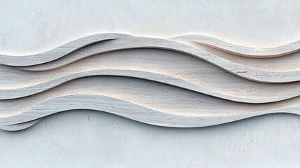 Close-up of a layered wave sculpture with a textured white background. The design is modern and minimalist.