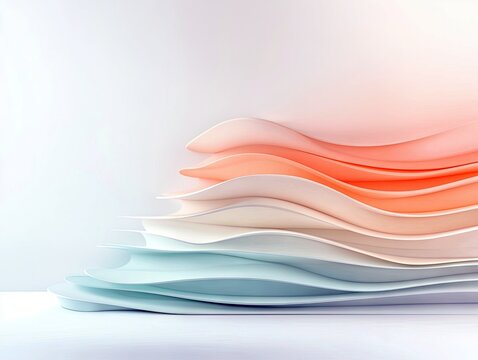 An abstract composition featuring layered wave forms in pastel colors, creating a minimalist and modern design.