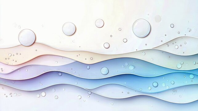 An abstract art composition featuring layered paper waves in pastel colors, with bubbles floating above. The image has soft lighting. - Powered by Adobe