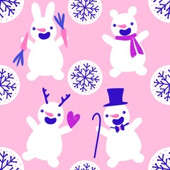 Christmas cartoon ice seamless snowman pattern for wrapping paper and fabrics