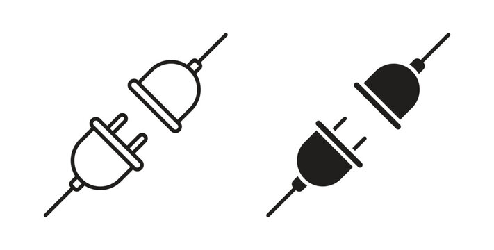 Plug connection icon with glyph and line. black vector icons for Web UI