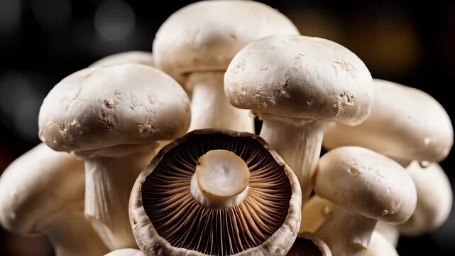 Close up of fresh white mushrooms ready for cooking and eating.